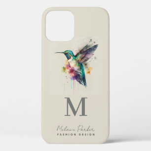 Funda Para iPhone 12 Minimalista elegante Monograma Hummingbird Nombre