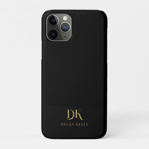 Funda Para iPhone 11 Pro Minimalista elegante Monograma Negro Oro Estilo
