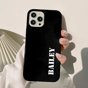Funda Para iPhone 15 Minimalista Moderno Negro y Blanco Nombre Personal