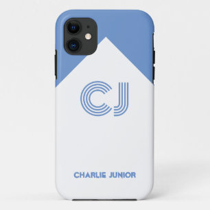 Funda Para iPhone 11 Minimalista Monograma Retro en Azul Acuático y Bla