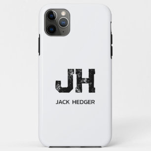 FUNDA PARA iPhone 11 PRO MAX MINIMALISTA NEGRA DOS LETRAS MONOGRAMA NOMBRE BLAN