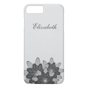 Funda Para iPhone 8 Plus/7 Plus Mínimo blanco con Lotus floral gris personalizado