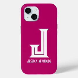 Funda Para iPhone 15 Mínimo Monograma Rosa Caliente