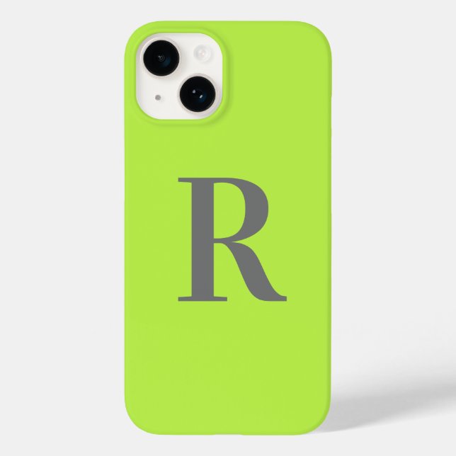 Funda De Case-Mate Para iPhone Mínimo Monograma Verde Lime Moderno (Reverso )