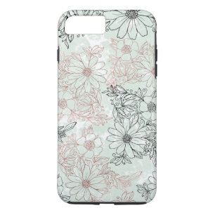 Funda Para iPhone 8 Plus/7 Plus Mint Black moderno Rosa dorado mármol floral