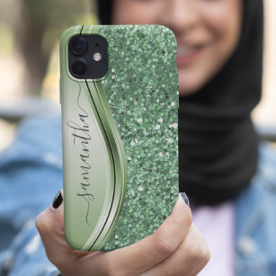 Funda Para iPhone 14 De Case-Mate Mint Green Metallic Purpurina Bling Handwriter
