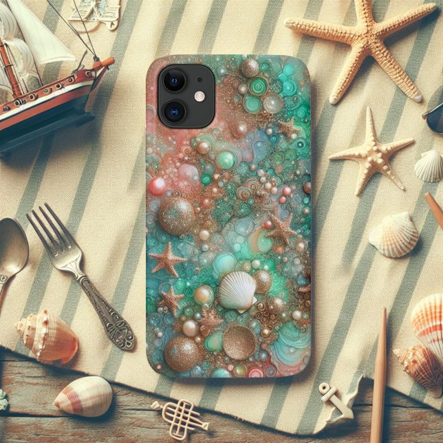 Funda De Case-Mate Para iPhone Mint Seafoam Y Gold Purpurina Starfish (Subido por el creador)
