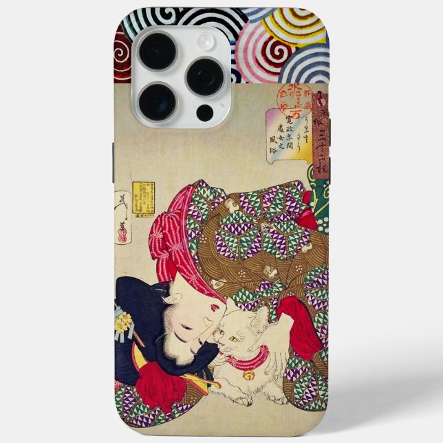 FUNDA DE Case-Mate PARA iPhone MIRANDO CANSANTE, JAPONESA CON GATO BLANCO (Reverso )