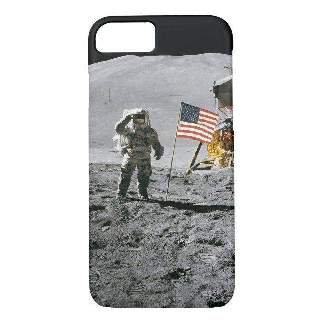 Funda De Case-Mate Para iPhone Misión Apolo Moon, astronauta y bandera estadounid (Reverso)