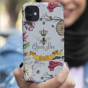 Funda Para iPhone 11 Mist plateado, abeja y corona de la Reina de Oro y