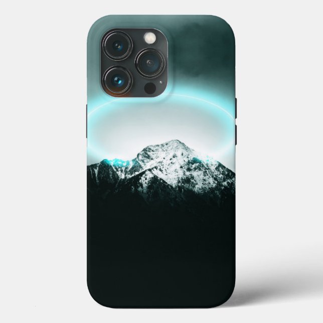 Funda De Case-Mate Para iPhone Misteriosa luz de neón azul de montaña nevada (Reverso )