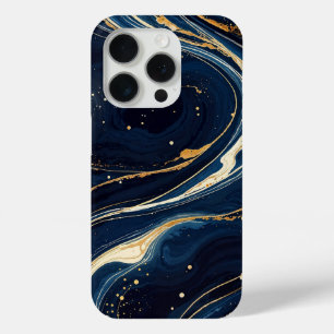 Funda Para iPhone 15 Pro Moción cósmica galáctica azul y dorada, espacio pr