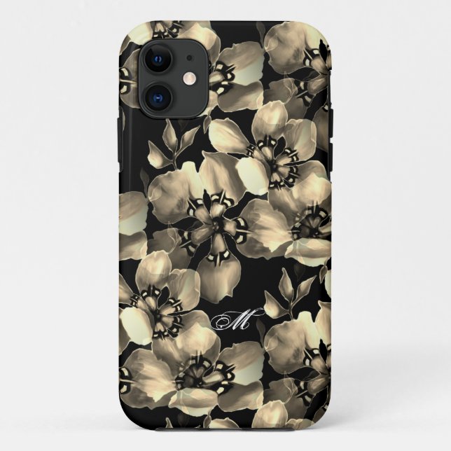 Funda De Case-Mate Para iPhone Moda acuarela artística Patrón floral Monograma (Reverso)