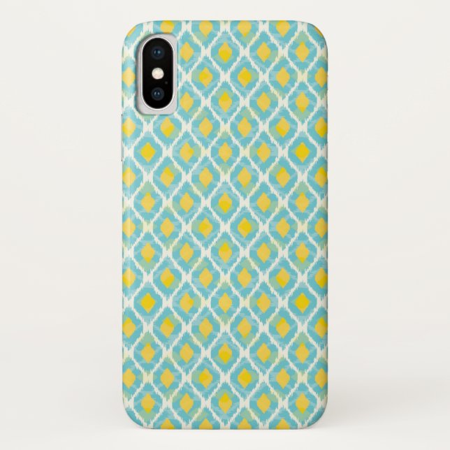 Funda De Case-Mate Para iPhone Moda amarilla azul del ikat tribal moderno (Reverso)