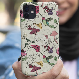 Funda Para iPhone 11 Moda Amarillo pálido Colibrí Jardín Monograma