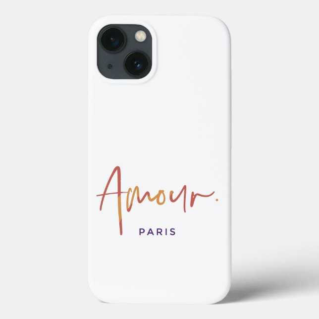Funda De Case-Mate Para iPhone Moda Amour París con Naranja,Texto amarillo blanco (Reverso)