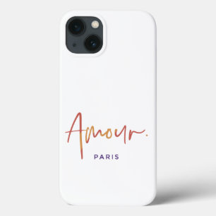 Funda Para iPhone 13 Moda Amour París con Texto Naranja, Amarillo Blanc