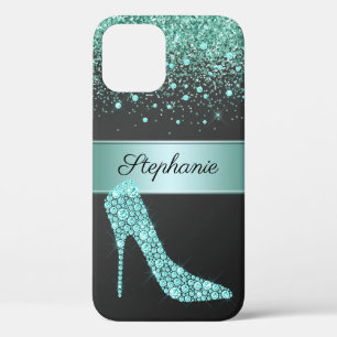 Funda Para iPhone 12 Pro Moda Aqua Purpurina Diamond High Heel Shoe Name