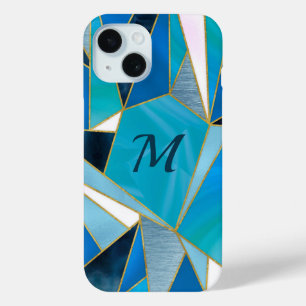 Funda Para iPhone 15 Moda azul acua verde azulado abstracto geométrico