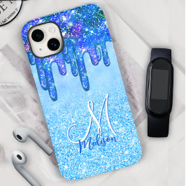 Funda Para iPhone 14 De Case-Mate Moda azul oscuro purpurina goteo monogramo