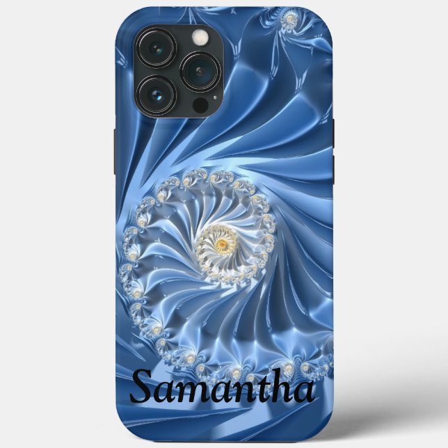 Funda De Case-Mate Para iPhone Moda Azul Resumen Arte Fractal Girly Nombre Regalo (Reverso )