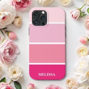 Funda Para iPhone 13 Pro Max Moda Bandas rosadas modernas Nombre blanco