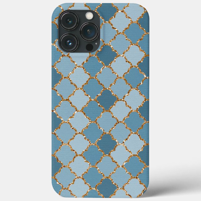 Funda De Case-Mate Para iPhone Moda Blue Faux Shiny Gold Purpurina Mosaic Patrón (Reverso )