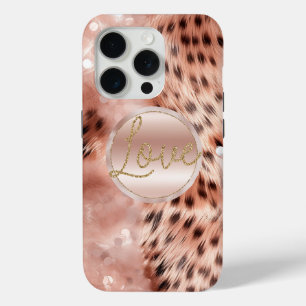 Funda Para iPhone 15 Pro Moda Bonito Girly Rosa Gold Leopard