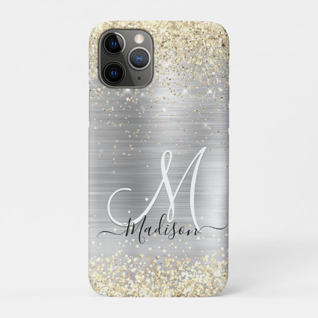 Funda De Case-Mate Para iPhone Moda cepillada metalizado plata oro falso purpurin (Reverso)