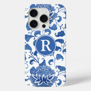 Funda Para iPhone 15 Pro Moda Chinoiserie Color Azul Y Blanco
