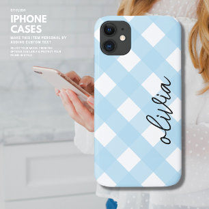 Funda Para iPhone 11 Moda clásica Gingham Plaid Buffalo Check Azul páli