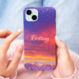 Funda Para iPhone 15 Mini Moda color azul rosa puesta de sol foto guión pers