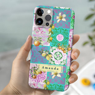 Funda Para iPhone 15 Moda color rosa cítrico siciliano tejas florales