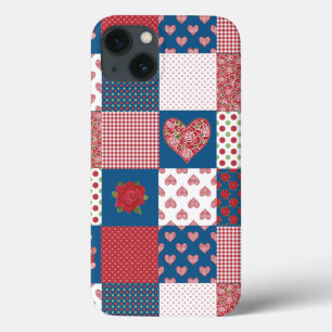 Funda Para iPhone 13 Moda Corazones y Rosas Falsa parchwork iPad Estuch