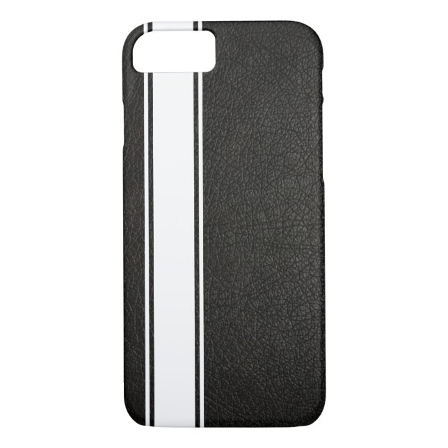 Funda De Case-Mate Para iPhone Moda Cuero negro y banda de Carreras blanca (Reverso)
