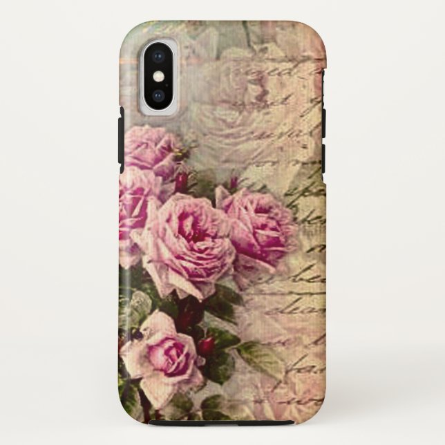 Funda De Case-Mate Para iPhone Moda de campo francesa, chic y shabby, rosas rosad (Reverso)