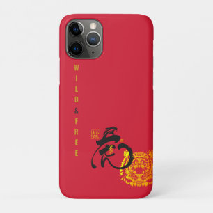 Funda Para iPhone 11 Pro Moda de Chinoiserie salvaje y libre de tigres rojo