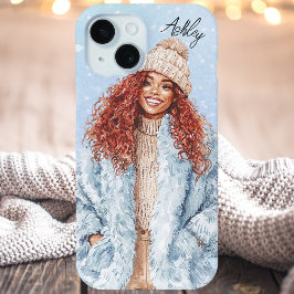 Funda Para iPhone 15 Moda de invierno con estilo azul acuarela personal
