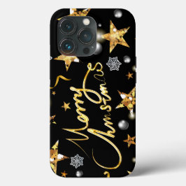 Funda Para iPhone 13 Pro Moda de lujo Gold Black Metallic Merry Xmas