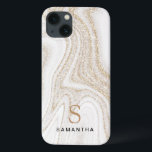 Funda Para iPhone 13 Moda de mármol blanco purpurina de oro monograma F<br><div class="desc">Moda de mármol blanco purpurina de oro    monogramiPhone 13 funda</div>