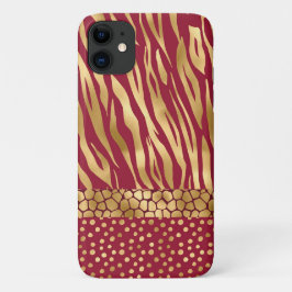 Funda Para iPhone 11 Moda de tigres Moda de oro de Borgoña elegante