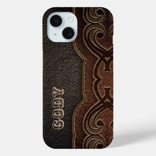 Funda Para iPhone 15 Moda de vaquero rústico país occidental marrón