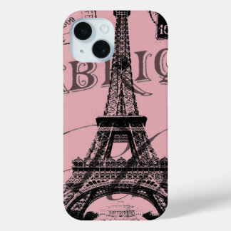 Funda Para iPhone 15 moda de viajes francia parís rosa vintage torre ei