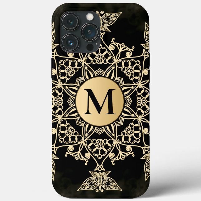 Funda De Case-Mate Para iPhone Moda dorado negro monograma mandala giratoria (Reverso )