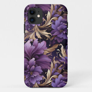Funda Para iPhone 11 Moda Dorado Y Morado Floral Botánica