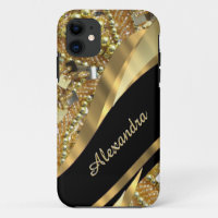 Moda elegante negro y oro bling personalizado