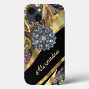 Funda Para iPhone 13 Moda elegante oro diamante de imitación bling pers