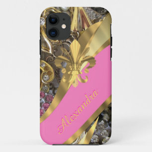 Funda Para iPhone 11 Moda elegante oro y rosa bling personalizado