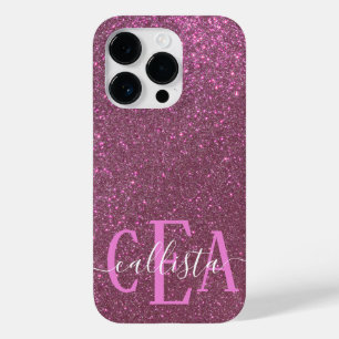Funda Para iPhone 14 Pro De Case-Mate Moda Elegante Plum Purple Sparkly Purpurina Monogr