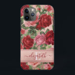 Funda Para iPhone 11 Pro Moda Elegante Vintage Roses Rojas Roses Rojas Nomb<br><div class="desc">Moda Elegante Vintage Roses Roses Roses Rojas Floral Nombre Funda-Mate iPhone Estuche Moda, Elegante, Vintage, Rosa, Rojo violeta pálido, rosas con nombre floral estuche de teléfono. Romántico, giratorio, diseño elegante de rosas rojas vintage de color rosa floral, violeta pálido, con un patrón de hojas verdes sobre fondo dorado rosa. Puede...</div>